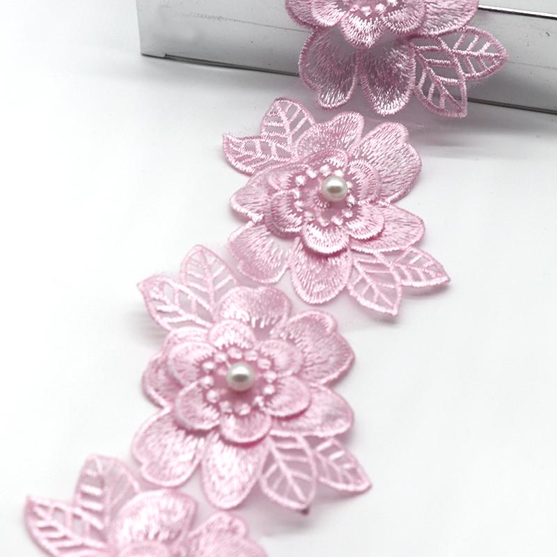 H700 6.5*8cm 10pcs Pearl Flower For Dress Ribbon Lace Trim Knitting Wedding Lace Embroidered DIY Patchwork Sewing Supplies Craft