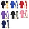 Academic Graduation Gown Set Breathable V-Neck Uniform for School Long Sleeve Polyester Soft Ceremony Diploma Photography