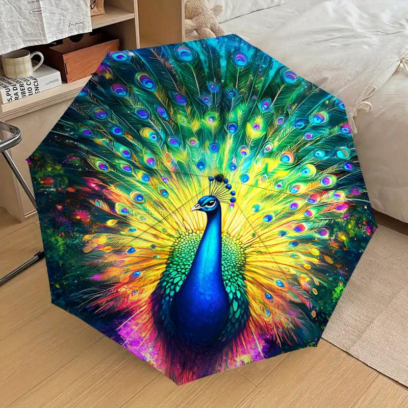 1pc Colorful Peacock Feather Artwork Umbrella with Plastic Handle,Suitable for All Seasons Home Travel Outdoor UmbrellaDD1240