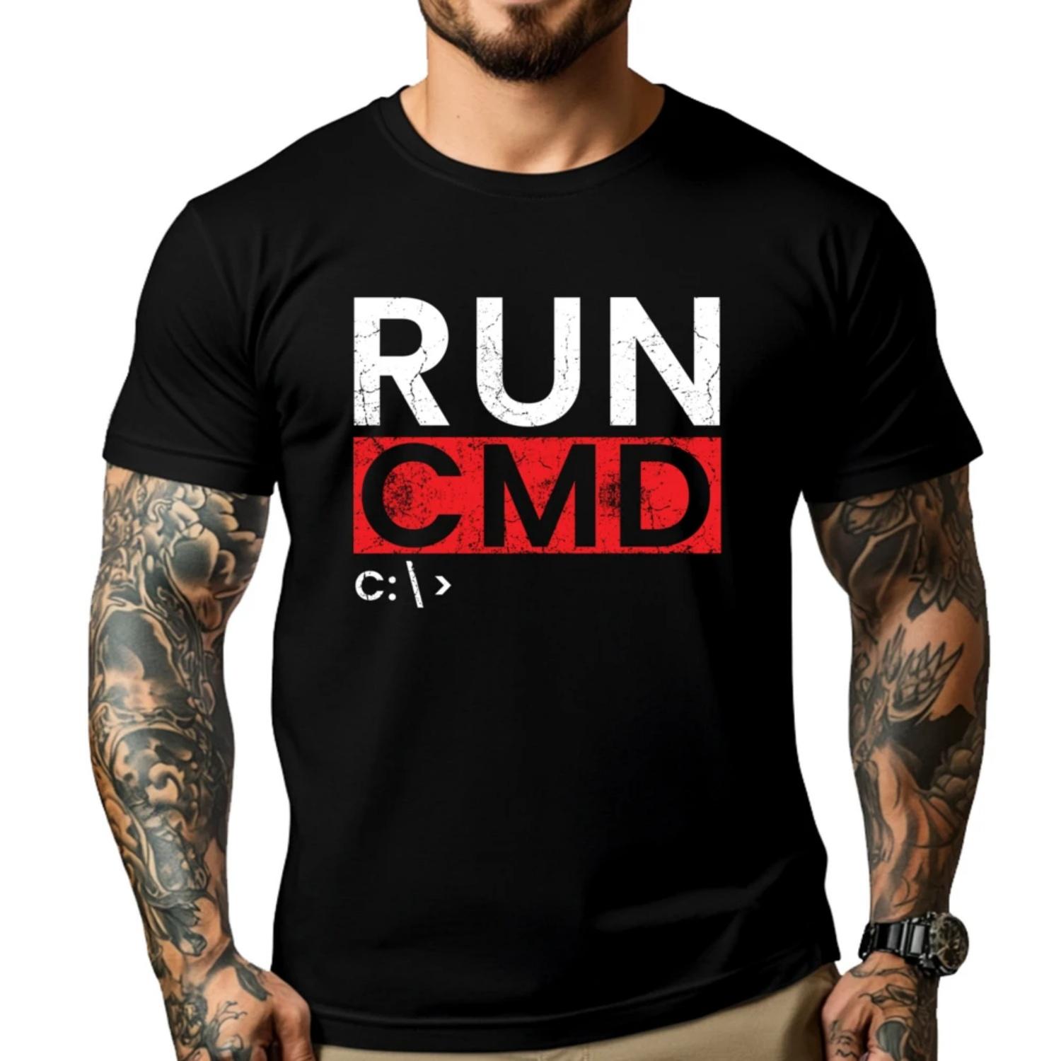 Run Cmd Programmer System Admin Computer Scientist Saying Harajuku Comfortable Camiseta Masculina National Flag Day S