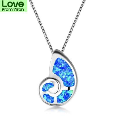 Colgante Caracoles Lindos Femeninos Plata de Ley 925 Azul Blanco Ópalo de Fuego Collares Para Mujer Collar Concha Caracola Regalos para Niñas