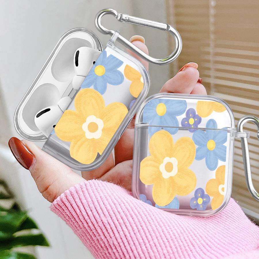 Clear Earphone Cases Cover Case For Airpods Pro3 3 4 Pro 2 Pro2 1 Blue Yellow Flowers