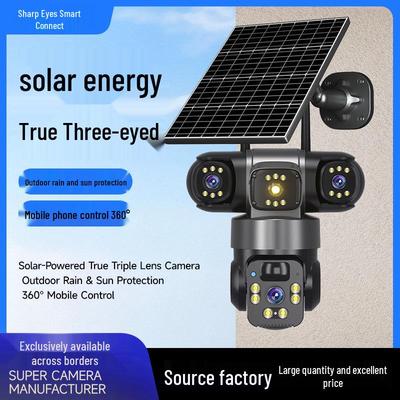 True Three-Eyed HD Solar Surveillance Camera with Night Vision for Outdoor Use - No Network Needed, Remote Access, Russia