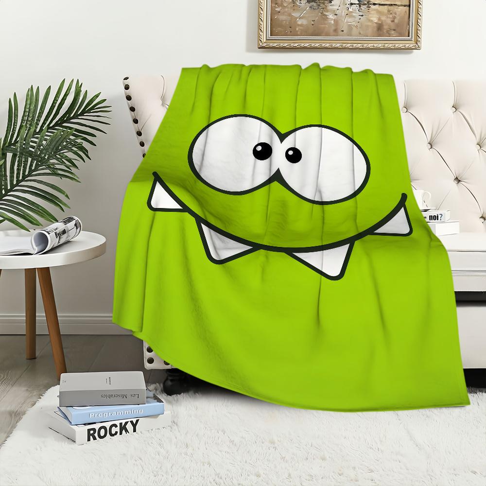 Cute Frog Cartoon Game Funny Face o-Om n-Nom Flannel Warm Comfort  Soft Plush Blanket for Sofa Living Room Bedroom Travel Gift