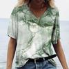 Summer V-neck 3D Marble Pattern Printed Top Fashionable Casual Short Sleeved Women's T-shirts