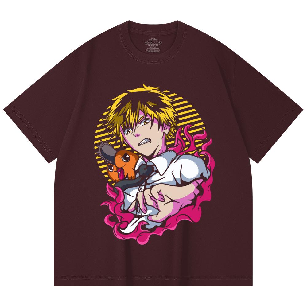 230 Gsm 100% Cotton Chainsaw Man V4 Denji x Pochita Print Unisex Heavy Cotton T Shirt