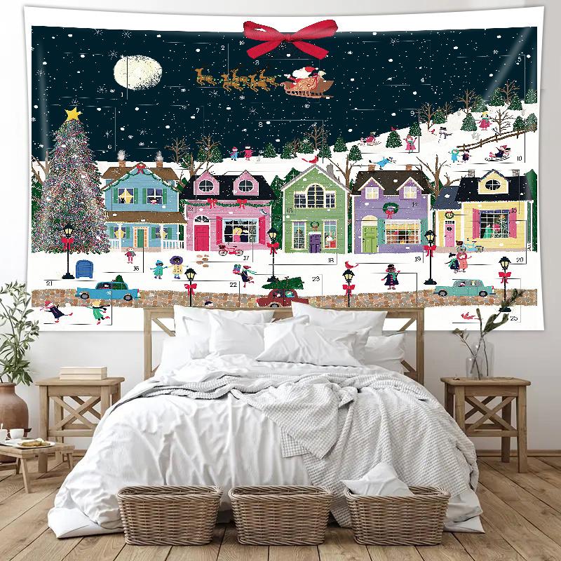 Noel Baskılı Polyester Goblen Duvar Asılı Oturma Odası Yatak Odası Yurt Odası Dekor Ev Dekor Plaj