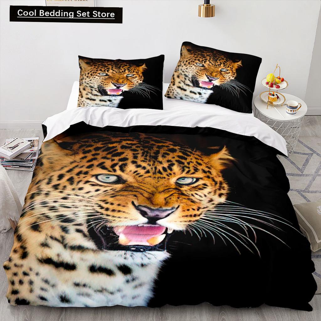 Leopard Duvet Cover King Queen Size Brown Cheetah Bedding Set for Kids Teens Adults Wild Animal 2/3pcs Polyester Comforter Cover