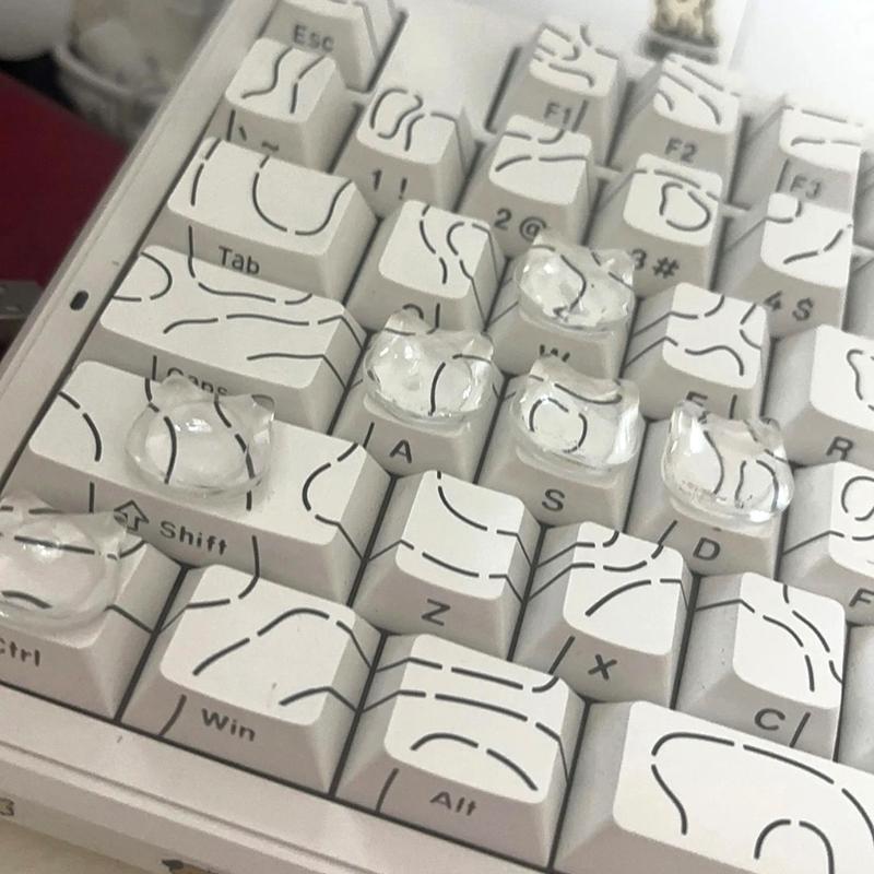 20 Piece Lovely Kitty Shaped Keyboard Caps with Nails Smooth Typing Experience & Scratch Resistant for Women Use