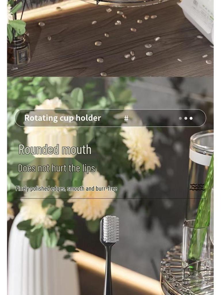 Wall-Mounted Rotating Bathroom Toothbrush & Mouthwash Cup Holder - Punch-Free Storage Solution
