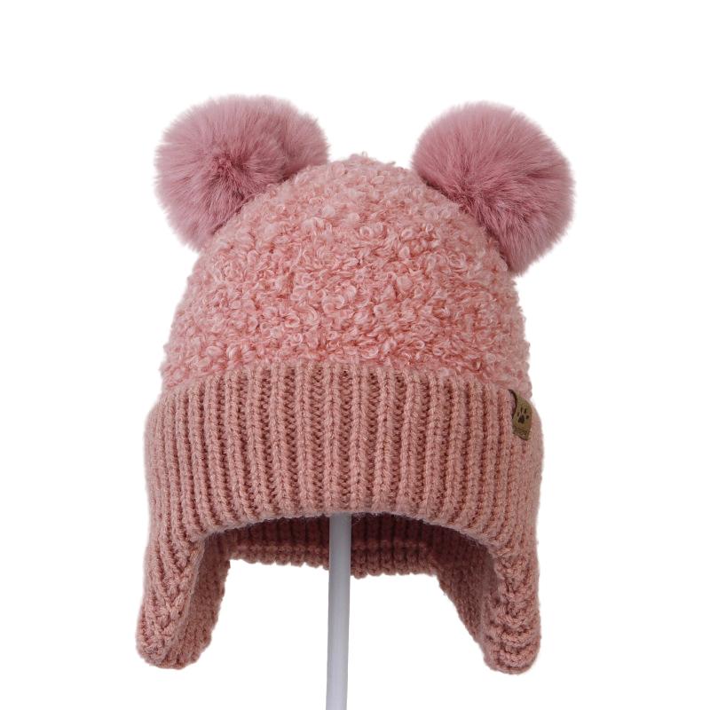 Baby Winter Beanie Hat for Kids, Soft Warm Cotton Ear Protection Cap, Pink, 3-18 Months, 44-50 cm