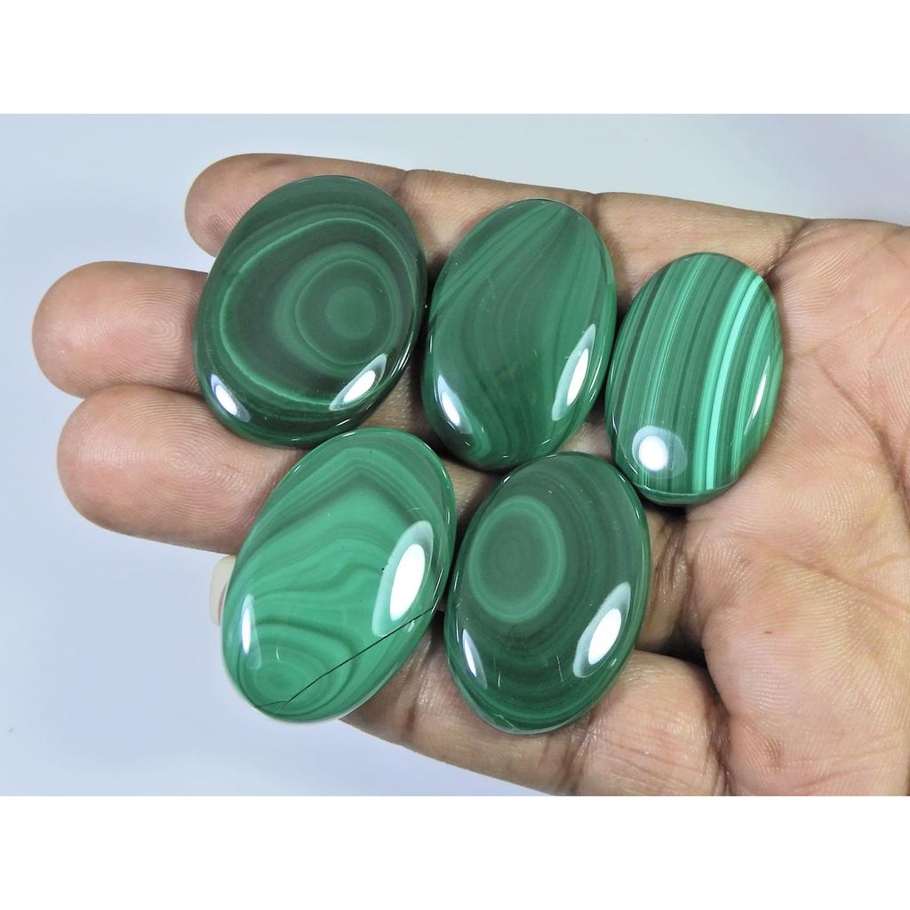 283Cts. Natural Malachite Oval Shape Cabochon Loose Gemstone 5Pcs Lot C-2109