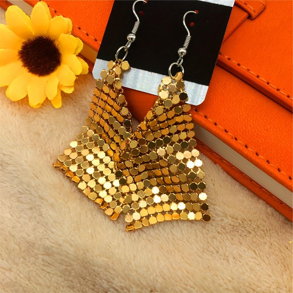 Elegant Luxury Iron Checkered Tassel Drop Earrings Versatile Daily & Party Wear All-Season Fashion Accessory