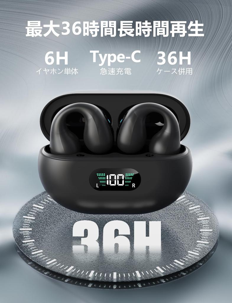 Wireless Earbuds, Bluetooth 5.3, Clip-on Earbuds, In-Ear 10mm Drivers, 36 Hours of Continuous Playtime, Deep Bass, Stereo Bluetooth Earphones,