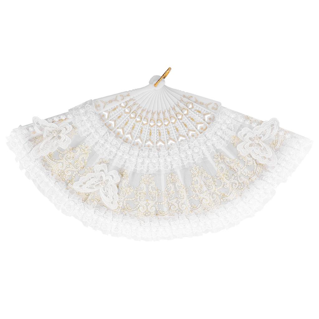 Lace Floral Folding Hand Fans Chinese Retro Style Bridal Wedding Party Dancing Props Lolita Performance Decorative Fan