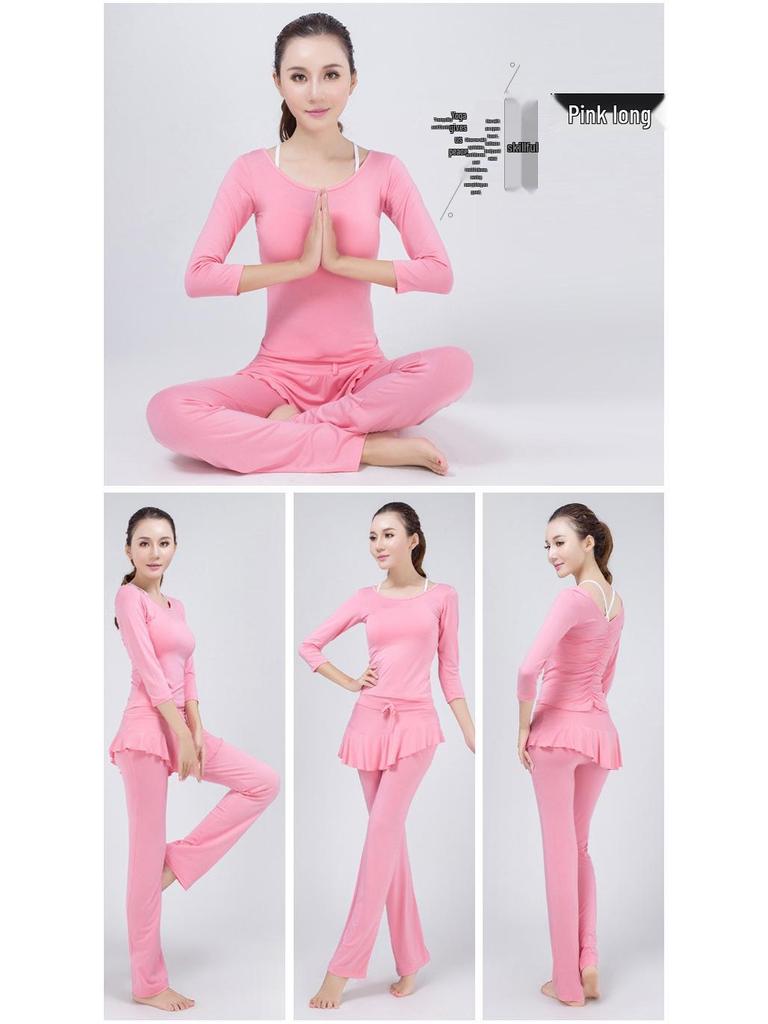 Women's Modal Yoga Set: Short Sleeve Top & Ruffle Hem Skirt with Chest Pad.