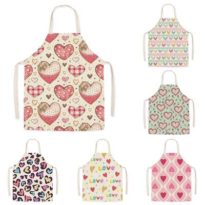 Cartoon Heart Pattern Linen Apron - Adult & Child Sleeveless Waist Apron for Household Chores