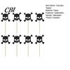 Glitter Black Cake Topper 8 Pcs Halloween Cupcake Picks, Spooky Skull Toppers, Gothic Birthday Party Decoration for Supplies Burr-free