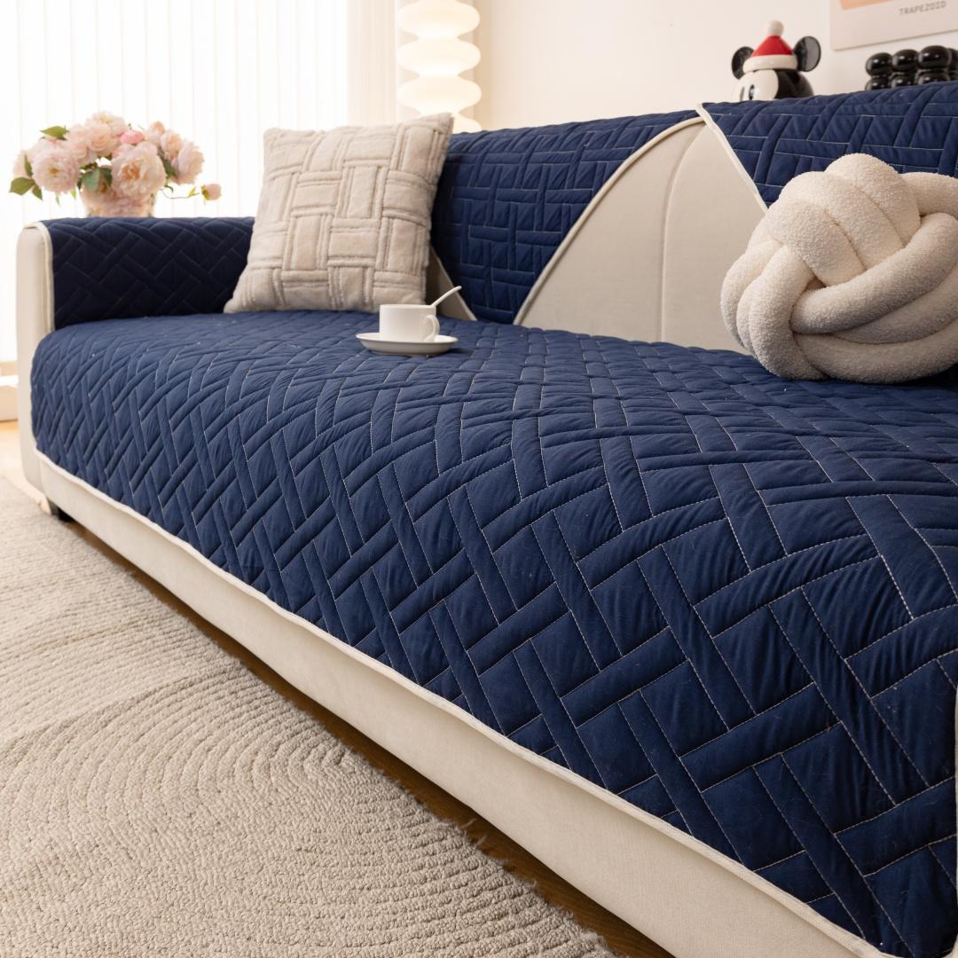 

1pc Thicken Geometric Quilted Non-Slip Sofa Cover, Solid Color Sofa Towel All Seasons Universal Fit Couch Seat Pad Protector 70x70cm