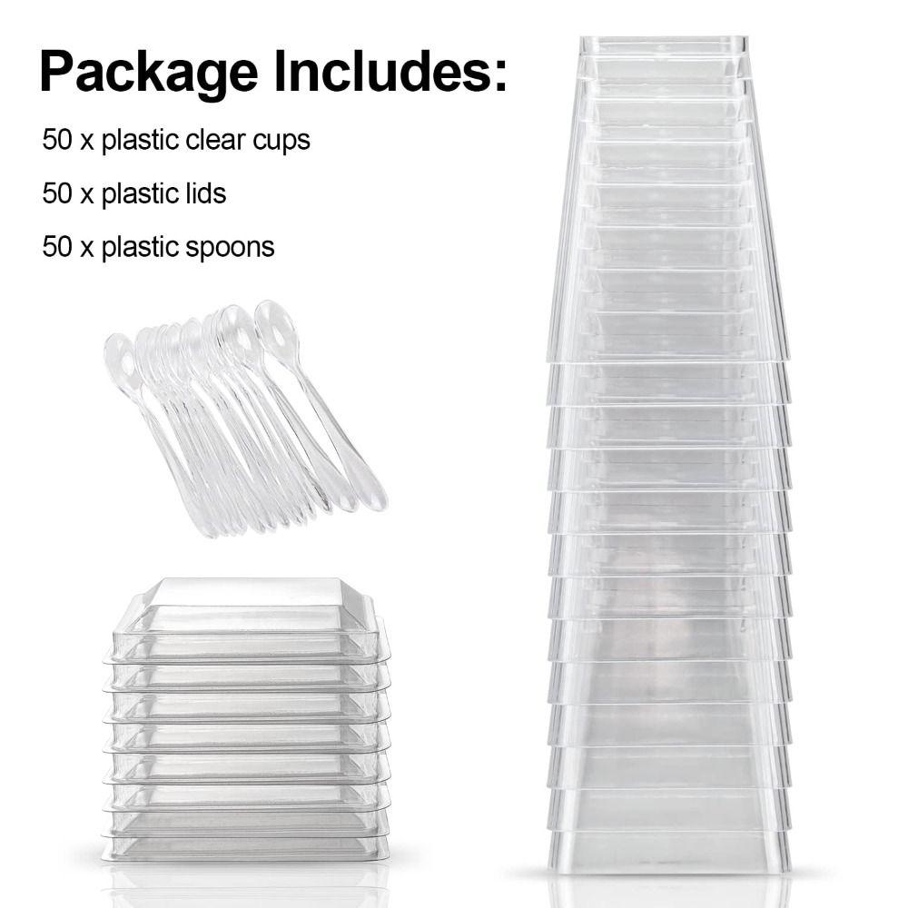 50PCS Durable With Lids Plastic Dessert Cups with Spoons Clear Mini Dessert Cups Yogurt Parfait Cups Catering