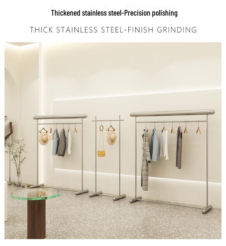 Floor-Standing Stainless Steel Display Rack for Men's, Women's, and Children's Clothing