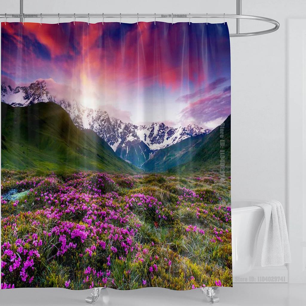 Modern 3D Printing Forest Refreshing Scenery Shower Curtain Waterproof Landscape Green Plant Mountain With Hooks Bathroom Decor