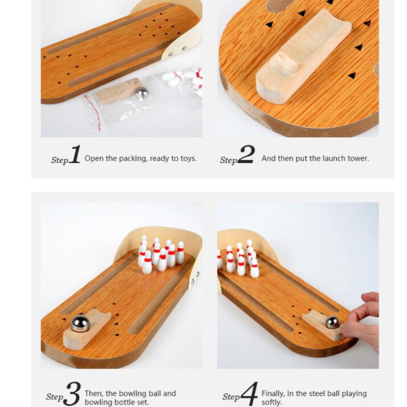 1Set anti-stress table desktop mini bowling game set wooden family party t Tw