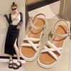 Schuhe Outdoor-Sandalen für Damen Beige Sommer Strand Damenschuhe Plateau mit mittlerem Absatz Bequemer und eleganter Schuh