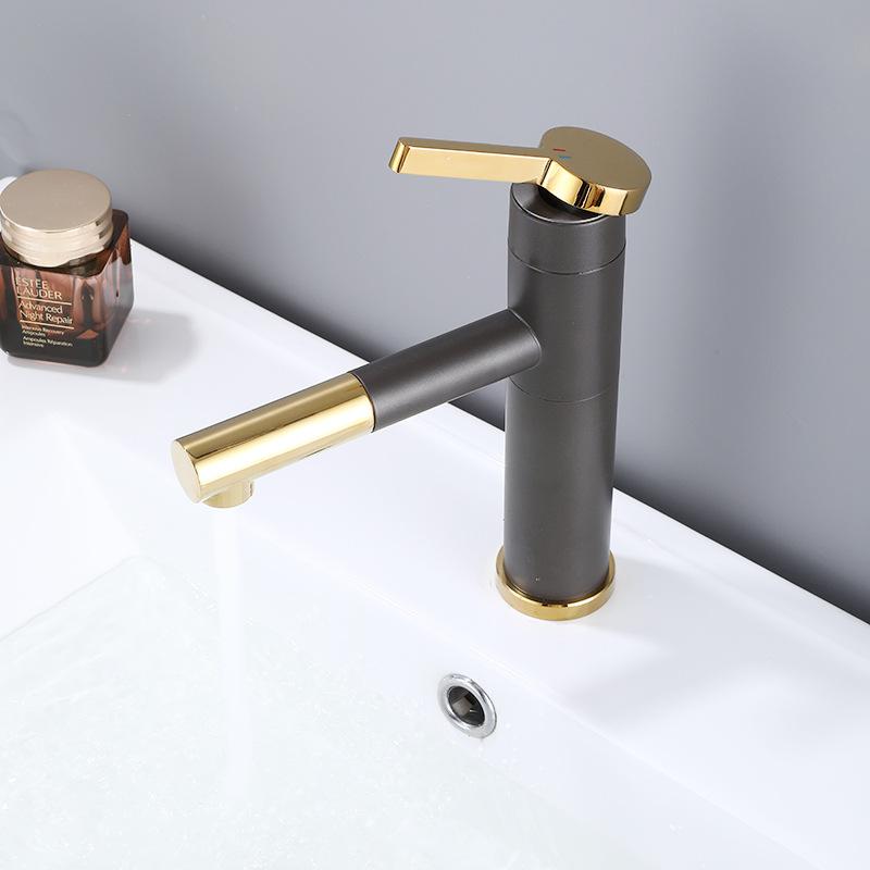 Bathroom Basin Faucets Black Sink Faucets Hot Cold Water Mixer Crane White Deck Mounted 360° Rotating Universal Water Taps Gray