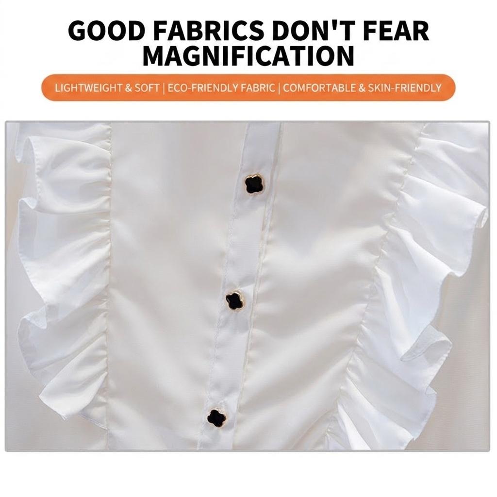 Girls White Blouse Long Sleeve Ruffle Lace Trim Viscose Shirt Children Student Class Uniform Schoolwear Spring Autumn Kids Top Fashion Design Layering