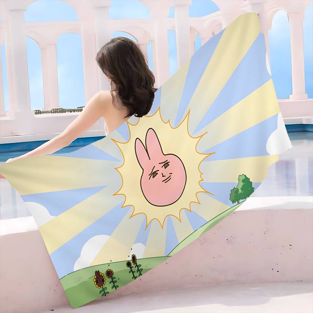 My F-Friend Pink Rabbit Funny Anime Beach Towel Colorful Bath Towels For Girl Microfiber Quick Dry Custom Sand Free Beach