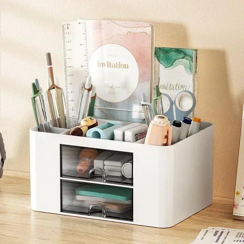 New Creative Transparent Drawer Storage Box Desktop Cosmetics Organizer Student Pen Holder School Office Stationery Plastic Boxs