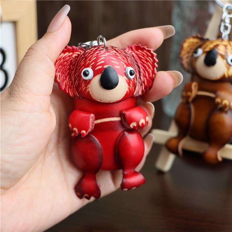 Erste Schicht Rindsleder Koala Schlüsselanhänger Anhänger Niedlicher Taschenanhänger Auto Schlüssel Zubehör Kreative Kleine Puppe Geschenke