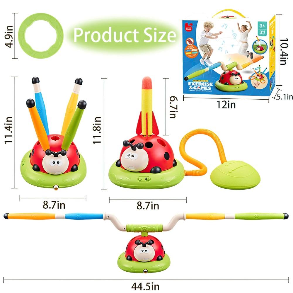 Ladybug 2/3/4/5-in-1 Outdoor Toy, with Rocket Launcher, Music, and Ring Toss Perfect Interactive Gift for Children Aged 3-8.
