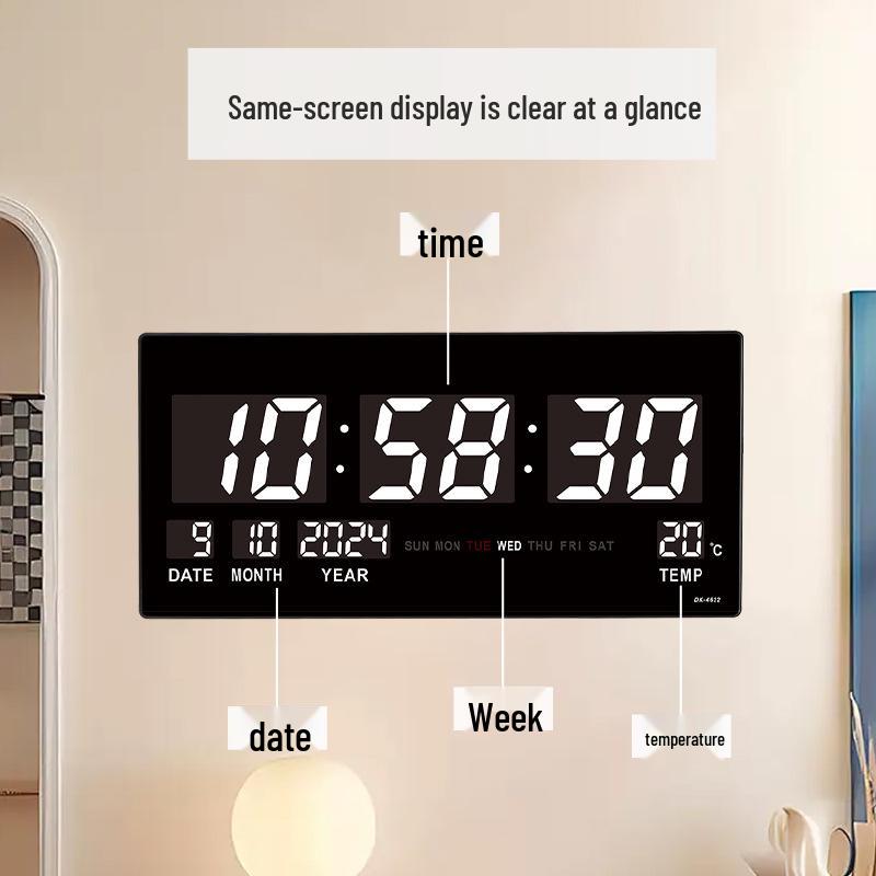 Large LED Wall Clock - English Display with Plug-in Feature for Living Room
