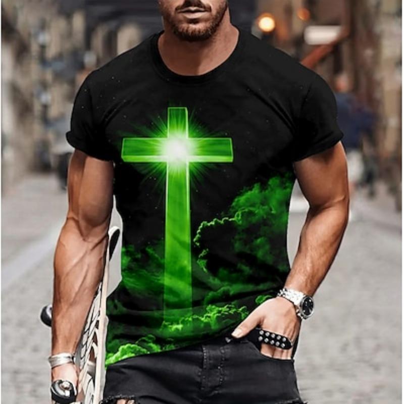 Men's Short Sleeve T Shirt 3D Print Crew Neck Shirt Casual Deep Purple Heather Gray  Summer Clothing