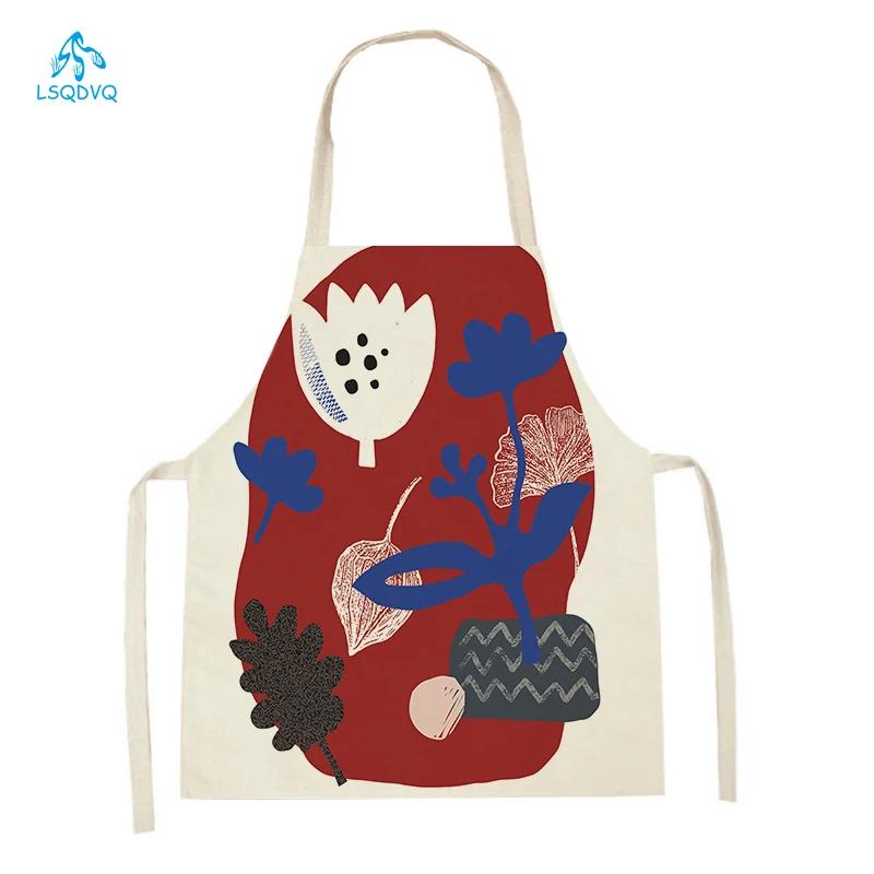 Abstract Plants Kitchen Aprons Home Cooking Sleeveless Aprons Baking Accessories Flowers Pattern Waist Bibs Antifouling Apron