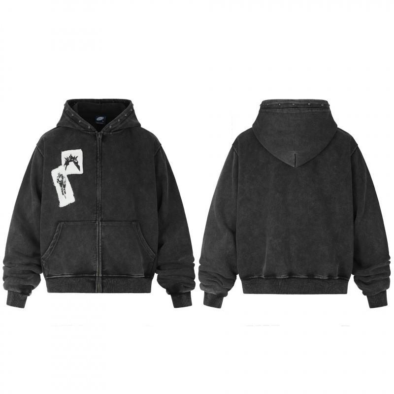 Unisex Streetwear Hooded Zip-Up Sweatshirt Casual Cotton Pullover Men Women Fall Season