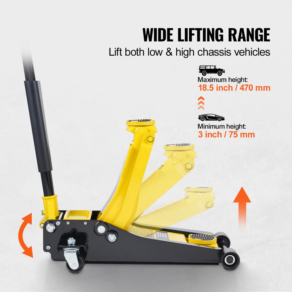 SucceBuy 2T Low Profile Floor Jack Heavy Duty Iron Hydraulic Racing Floor Jack, Hydraulic Car Jack, Single/Dual Piston Lift Pump
