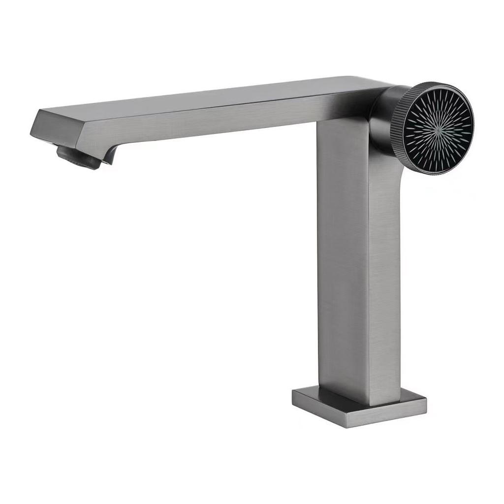 Tuqiu New Brushed Gold Bathroom Faucet Black Basin Faucet Brass Sink Mixer Cold & Hot Gray Lavotory Faucet Water Mixer Sink Tap