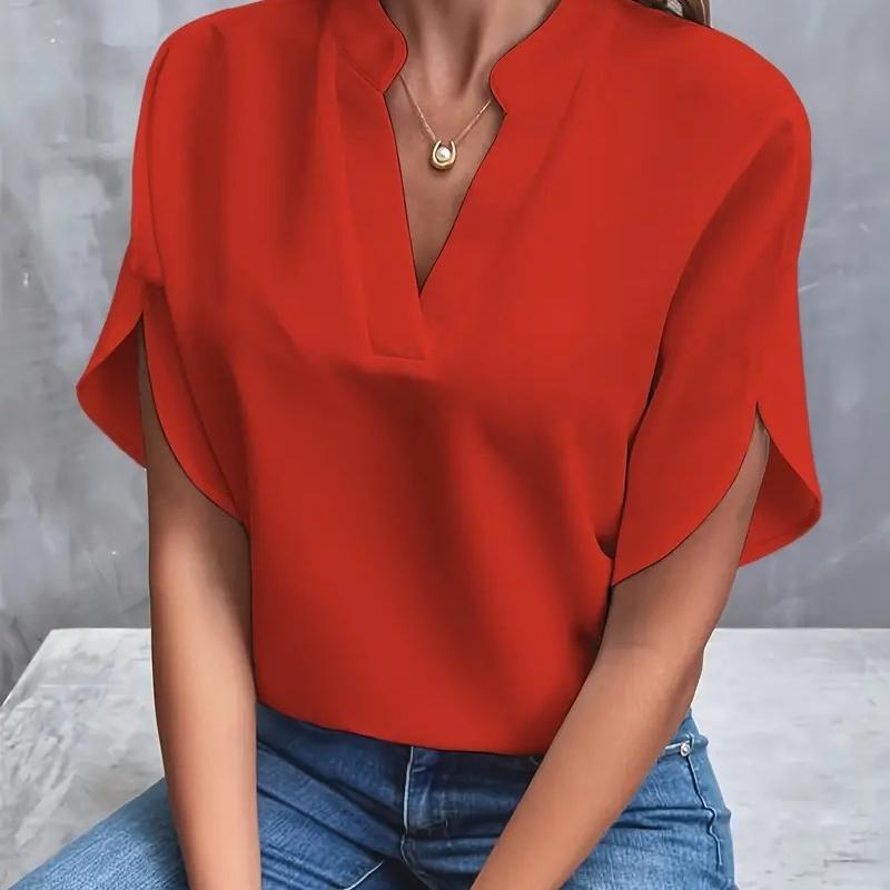 Women's V Neck Short Sleeve Loose Blouse Casual Summer Top