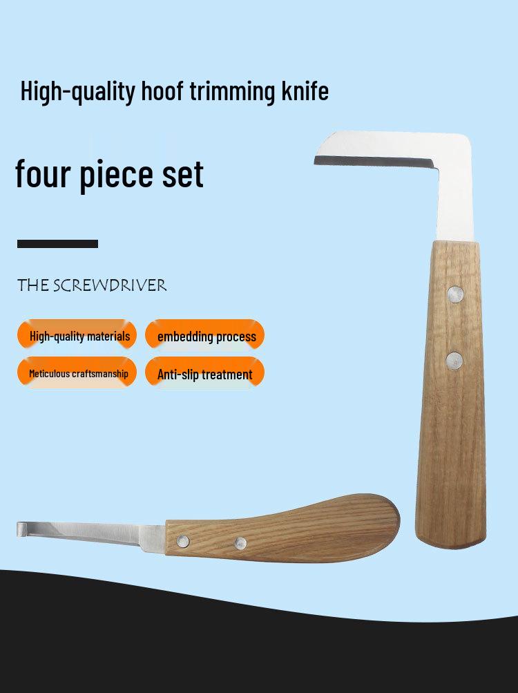 Cattle & Horse Hoof Trimming Tool Set: Straight & Curved Knives, Hook, for Right & Left Hand Use