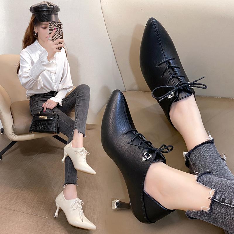 New Women's Shoes Spring and Autumn Pointed Tip Thin Heel High Heels Temperament Small Heel Deep Mouth Single Shoes Soft Leather Shoes