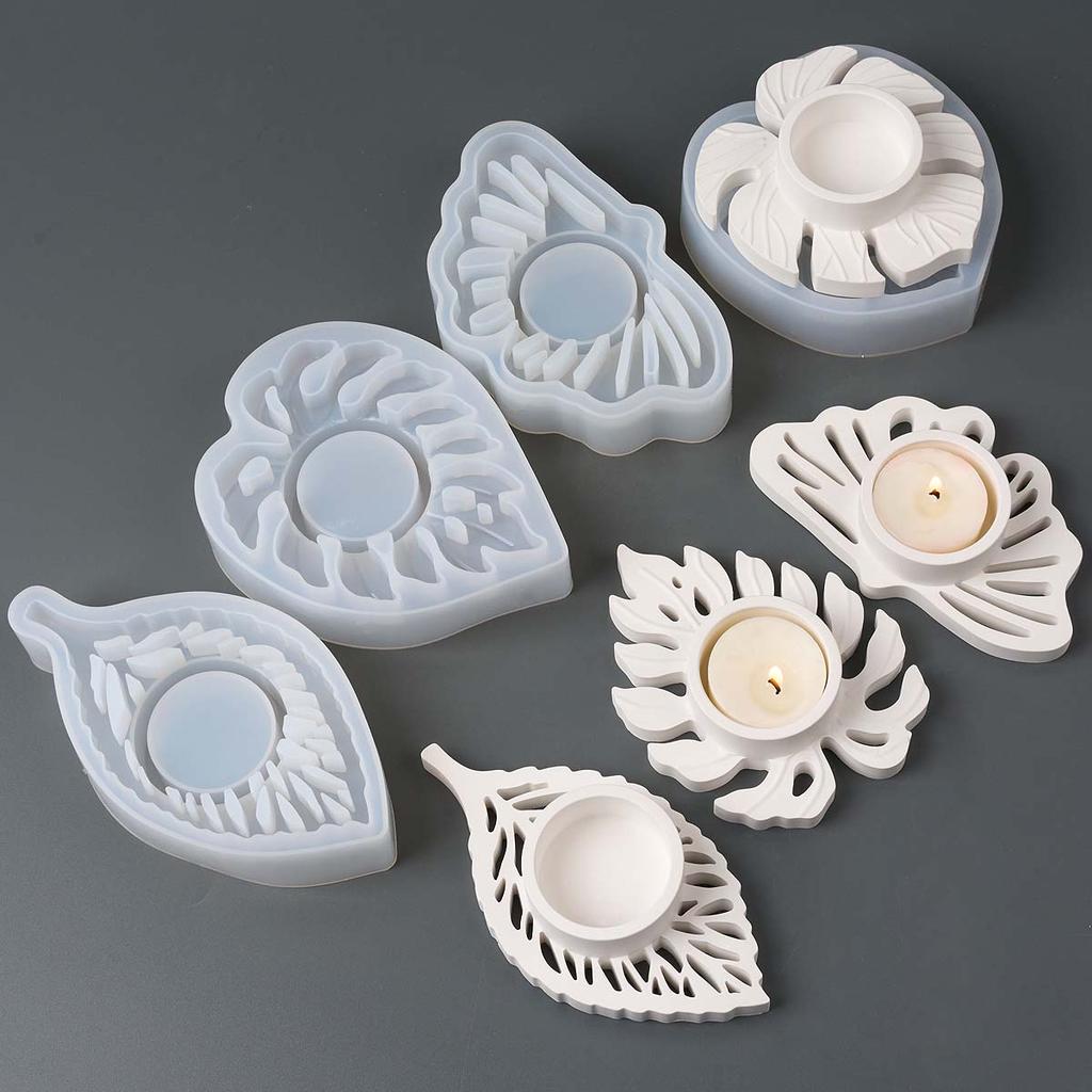 Leaves Candlestick Silicone Mold DIY Handmade Leaf Tealight Candle Holder Plaster Concrete Resin Craft Casting Molds Home Decor