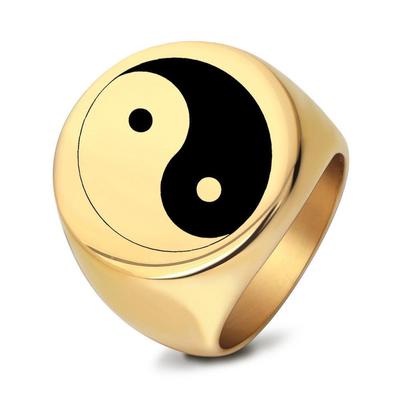 Guochao Laser-Engraved 22MM Stainless Steel Tai Chi Yin Yang Bagua Ring for Men
