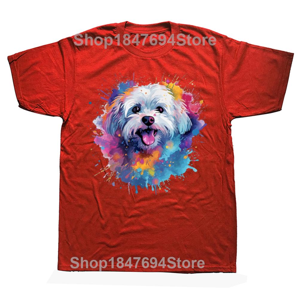 Funny Colorful Maltese Splash Art Dog Graphic T-shirts Men Women's Fashion Casual Tshirt 100% Cotton Loose Oversized T Shirt
