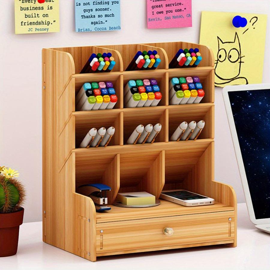 1pc A/B/C/D style Wooden Desk Organiser DIY pen container, Multiple grids Large Capacity Stationery Storage Pen Holder for Home,Office,School.