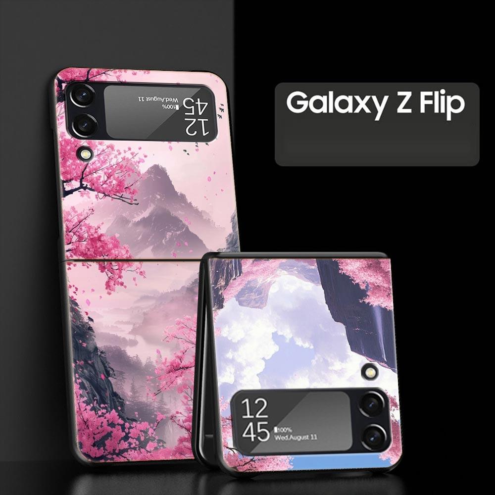 Pink Sunset Mountain Hard PC Phone Case For Samsung Galaxy Z Flip 7 6 5 4 Black Cover For Galaxy Z Flip 3 Foldable Shell Fundas