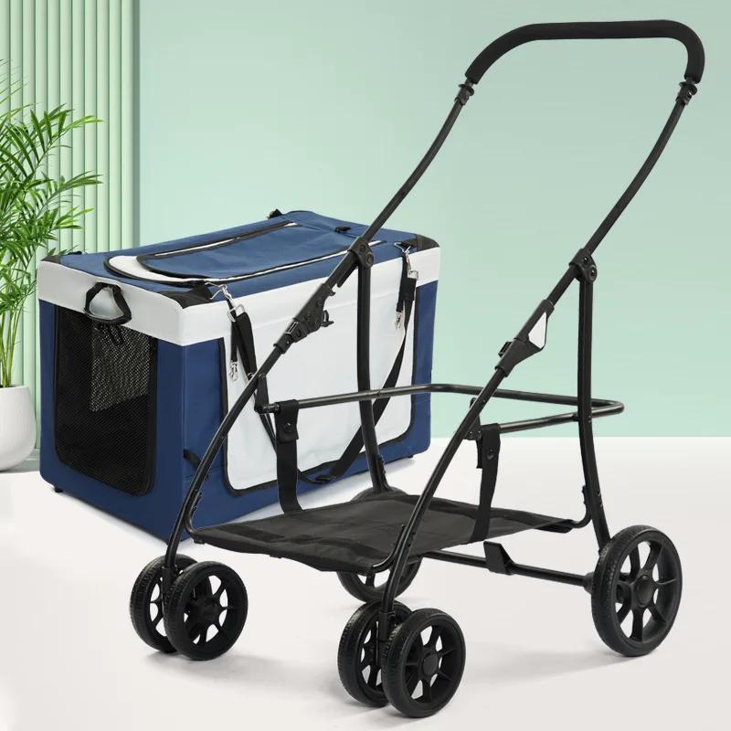 Pet Stroller Corgi Medium and Large Dog Out Car Lightweight Foldable Cat Dog Stroller Pet Trolley