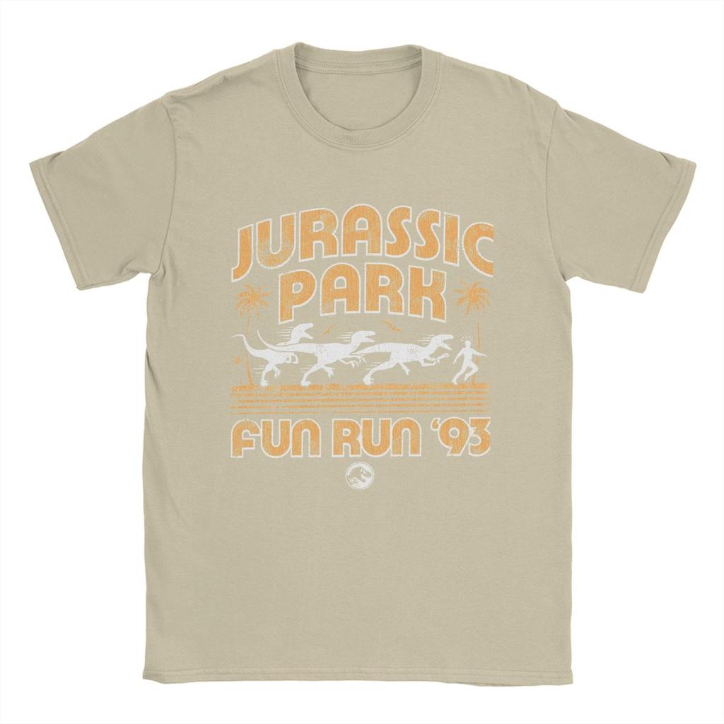 Vintage Jurassic Park Fun Run 93 T-Shirts for Men 100% Cotton T Shirt Short Sleeve Tee Shirt Graphic Printed Clothes